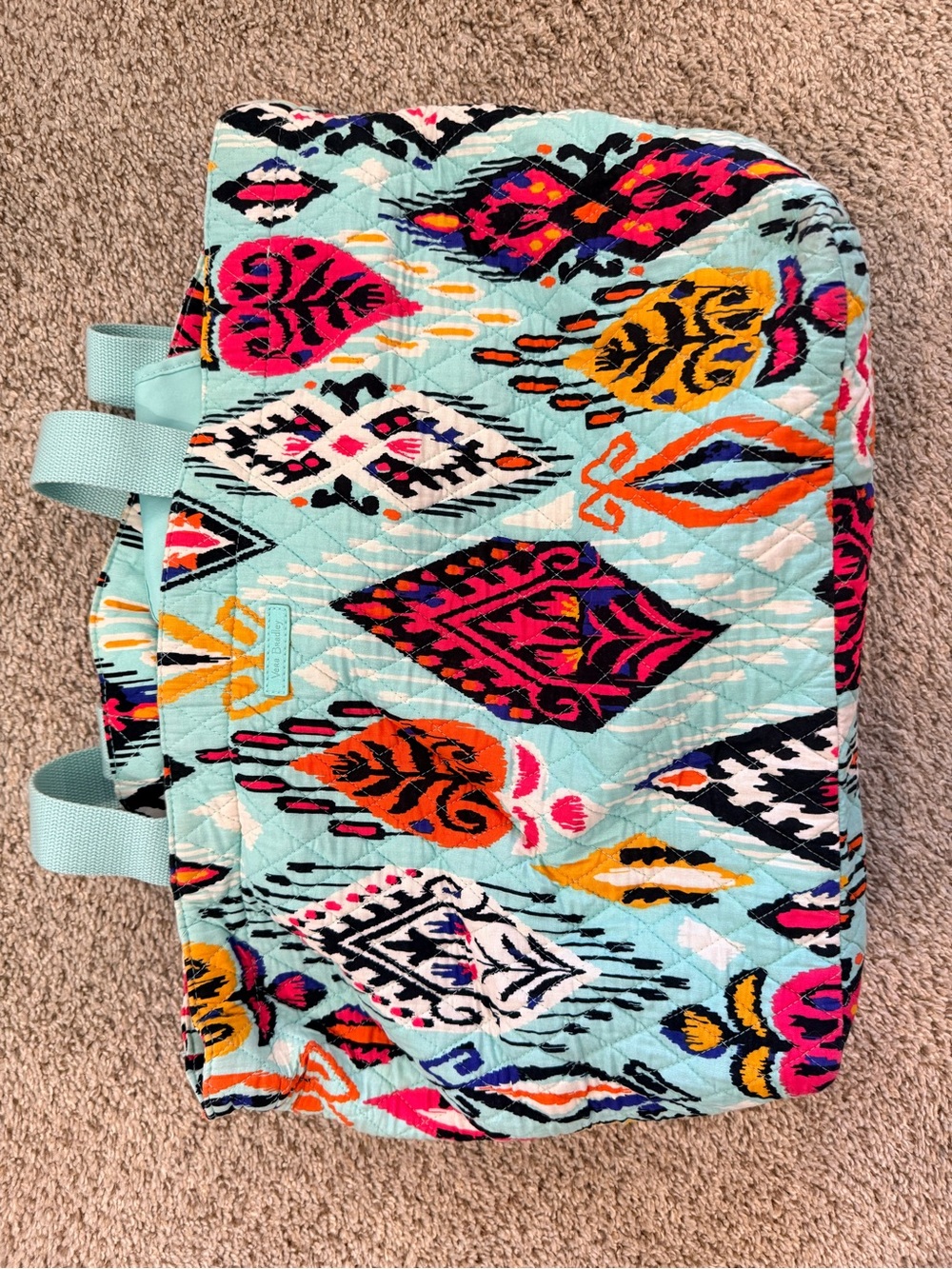 Vera Bradley Aqua Quilted Tote with Multicolor Diamond Print